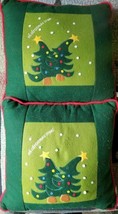 2 Holiday Decor Pillows Felt Green Whimsical Christmas Trees 16x16&quot; Free Ship - £23.73 GBP