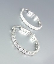 CLASSIC Thin 18kt White Gold Plated CZ Crystals Petite Hoop Earrings - £16.52 GBP
