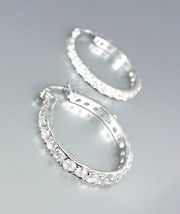 CLASSIC Thin 18kt White Gold Plated CZ Crystals Petite Hoop Earrings - £16.51 GBP