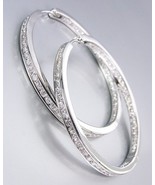CLASSIC Thin 18kt White Gold Plated Inside Outside CZ Crystals Hoop Earr... - £34.47 GBP