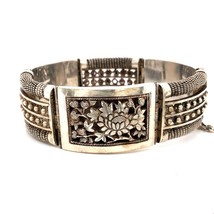 Antique Sterling Sign Silver French Indochina Art Deco Lotus Link Bracel... - £216.82 GBP