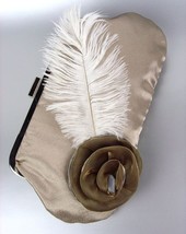 Chic Beige Satin Flower Bouquet Plume Feather Clutch Evening Purse Bag - £10.34 GBP