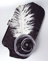Chic Black Satin Flower Bouquet Plume Feather Clutch Evening Purse Bag - $12.99