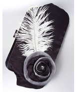 Chic Black Satin Flower Bouquet Plume Feather Clutch Evening Purse Bag - £10.38 GBP