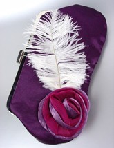 Chic Purple Satin Flower Bouquet Plume Feather Clutch Evening Purse Bag - $12.99