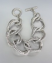 Designer Style Chunky Silver Cable CZ Crystals Chain Links Toggle Ring Bracelet - $29.99