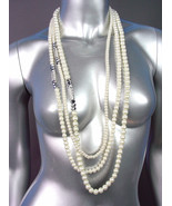 Designer Style Creme Pearls Hematite Crystals Long Layered Necklace Earr... - £15.97 GBP