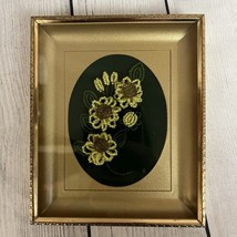 VTG Framed Glass Beaded Flowers Floral Wall Art ￼Velvet Daisy Black Eyed Susan - £17.87 GBP