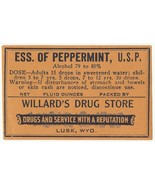 Vintage Pharmacy Label ESSENCE OF PEPPERMINT, U.S.P. Willard&#39;s Drug Lusk... - $676.57 MXN