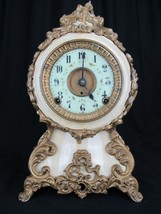 Antique cast iron clock ANSONIA? KROEBER? mantel FIGURAL large porcelain... - $649.81