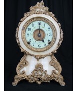 Antique cast iron clock ANSONIA? KROEBER? mantel FIGURAL large porcelain... - £508.04 GBP