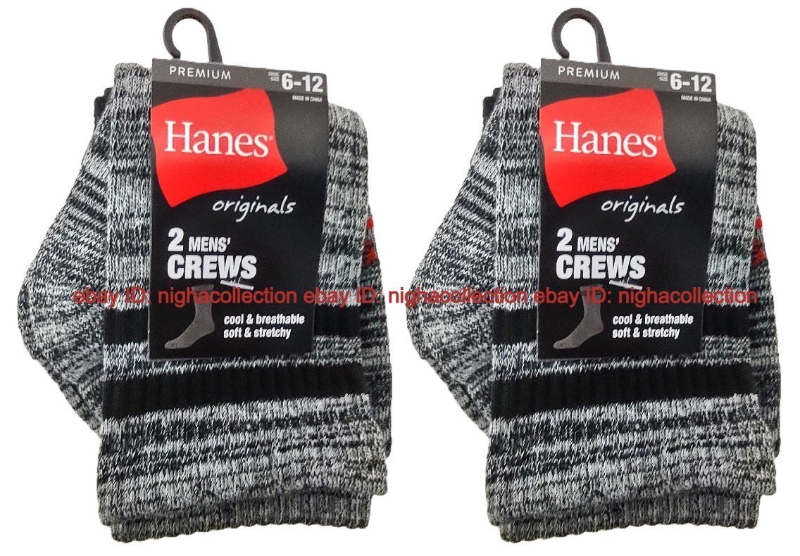 3Pk x 2pair=6Pairs Hanes Originals Premium Mens Soft Crew Socks Black Gr... - $28.70