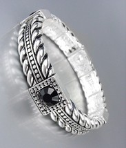 Designer Style Silver Cables Black Crystals Stretch Bracelet - $9.99