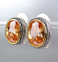 Designer Style Silver Cables Champagne Citrine CZ Crystal Clip On Earrings - £19.92 GBP