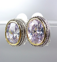 Designer Style Silver Cables Lavender Amethyst CZ Crystal Clip On Earrings - £20.29 GBP