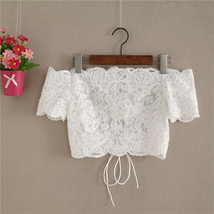 White Bridal Lace Crop Tops Petite Size Short Sleeve Off Shoulder Wedding Tops image 1