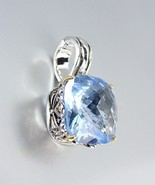 Designer Style Silver Gold Balinese Filigree Blue Topaz CZ Crystal Pendant - $26.99