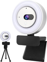 2K Webcam HD Autofocus Webcam with Microphone Adjustable Ring Light Web Camera V - £43.59 GBP