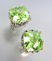 Designer Style Silver Gold Balinese Filigree Peridot Green CZ Crystal Earrings - £21.45 GBP