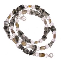 Natural Rutile Quartz Labradorite Crystal Gemstone Beads Necklace 17&quot; UB-2938 - £8.69 GBP