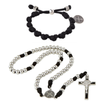 St. Benedict Medal Black Paracord Rosary AND Paracord Bracelet Catholic ... - $20.99