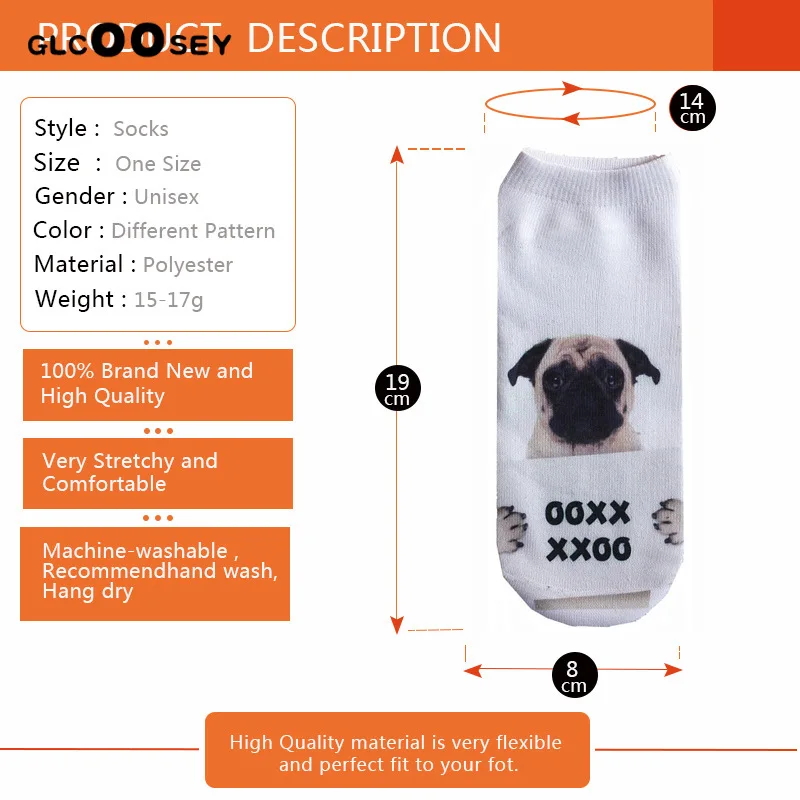 Sporting 3D Dog Printed Socks 1 Pairs Funny Cartoon Men Short Cotton Socks Women - £18.44 GBP