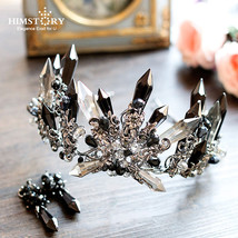 Handmade Baroque Black Crystal Crown Wedding Tiaras Crown Queen Vintage Big Size - £56.00 GBP