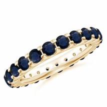 ANGARA Shared Prong Set Eternity Sapphire Wedding Band in 14K Solid Gold - £1,244.14 GBP