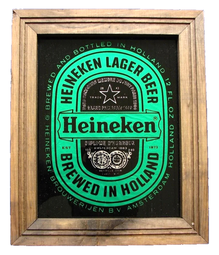 Heineken Lager Beer Brewed Holland 1980&#39;s Carnival Prize Mirror 12&quot; X 10&quot; - $37.62