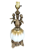 Vintage Cherub Table Lamp Works Needs Harp No Shade Brass Light Glass Globe VG - £38.33 GBP