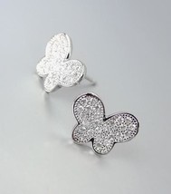 ELEGANT 18kt White Gold Plated Pave CZ Crystals Butterfly Petite Post Earrings - $24.99