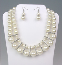 ELEGANT Bridal Dressy Creme Pearls Crystals Drape Necklace Earrings Set - £21.52 GBP
