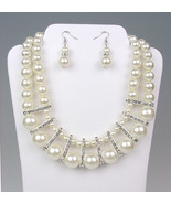 ELEGANT Bridal Dressy Creme Pearls Crystals Drape Necklace Earrings Set - £21.22 GBP