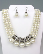 ELEGANT Dressy Creme Pearls SILVER Crystals Bridal Drape Necklace Earrin... - £21.52 GBP