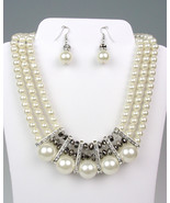 ELEGANT Dressy Creme Pearls SILVER Crystals Bridal Drape Necklace Earrin... - £21.57 GBP
