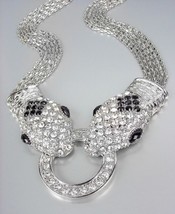 EXQUISITE Silver Pav&#39;e CZ Crystals Snake Mesh Chains Necklace - £23.16 GBP