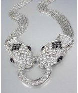 EXQUISITE Silver Pav&#39;e CZ Crystals Snake Mesh Chains Necklace - £23.17 GBP