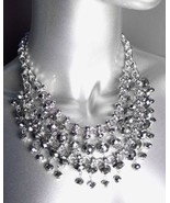 GLITZY Smoky Silver Hematite Czech Crystals Bib Drape Necklace Set - £31.44 GBP