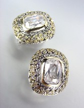 GORGEOUS Designer Style Balinese Silver Gold Clear Topaz CZ Crystal Earrings - £21.57 GBP
