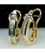 1.00Ct Baguette Cut CZ Hoop Omega back Earrings Yellow Gold-Plated Silver - £93.64 GBP
