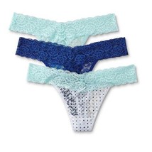 Simply Styled Women&#39;s Lace Thong Panties 3 Pair Blue White Dots Blue MEDIUM New - £9.19 GBP