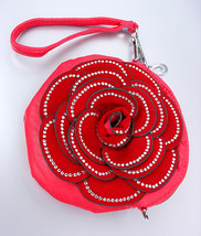 Luscious Red Crystals Encrusted Flower Pink Round Clutch Bag Purse - £7.95 GBP