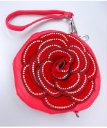 Luscious Red Crystals Encrusted Flower Pink Round Clutch Bag Purse - £7.98 GBP
