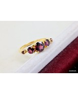 Five Round Cut garnet Yellow Gold Ring, 14k solid Gold/Sterling Silver ring - £27.73 GBP