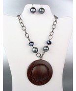 NATURAL Brown Wood Patina Medallion Marble Beads Hematite Crystals Neckl... - £19.17 GBP
