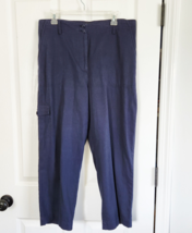 Talbots Navy Super Soft Cargo Straight Leg Pants 14 Pockets Cotton Linen Blend - $16.49