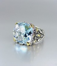 *NEW* Designer Inspired Blue Topaz CZ Crystal Silver Gold Balinese Filigree Ring - £27.96 GBP