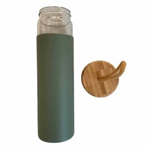 Yomious Olive 20 Oz Borosilicate Glass Water Bottle Bamboo Lid NWOT - £14.94 GBP