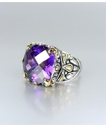 *NEW* Designer Inspired Purple Amethyst CZ Crystal Silver Gold Balinese Ring - £28.03 GBP