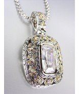 NEW Designer Style Balinese Silver Gold Clear Topaz CZ Crystal Pendant Necklace - $34.99